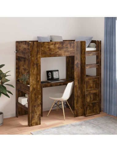 Struttura letto a castello con scrivania Rovere fumé