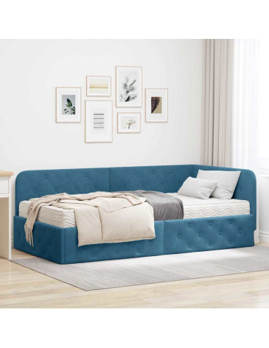 Cornice del letto ad angolo Blu 100 x 200 cm Velluto