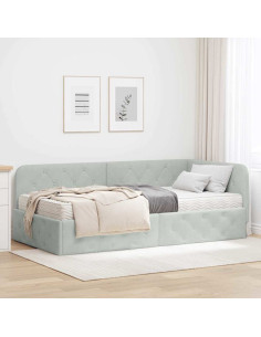 Cornice del letto ad angolo Grigio chiaro 100 x 200 cm Velluto