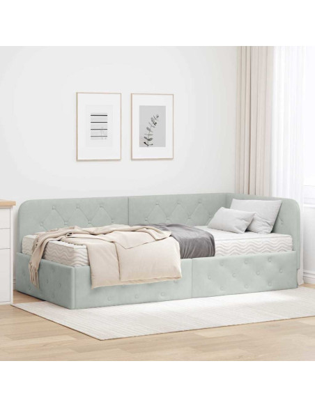 Cornice del letto ad angolo Grigio chiaro 100 x 200 cm Velluto