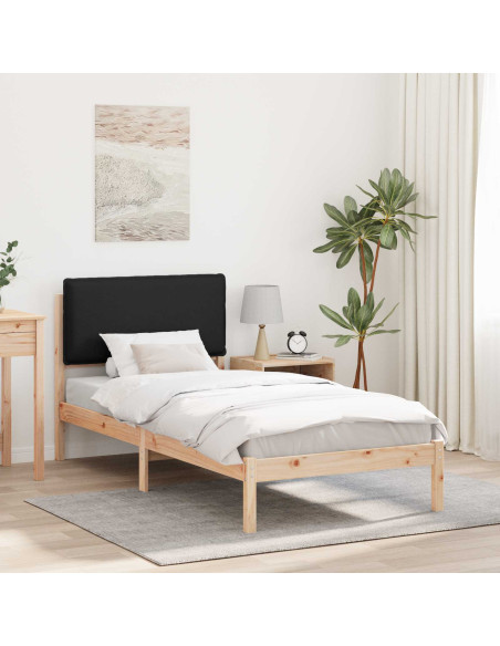 Letto con Testiera Rivestita Nero 90 x 190 cm Pino massello