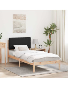 Letto con Testiera Rivestita Nero 75 x 190 cm Pino massello