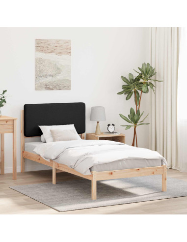 Letto con Testiera Rivestita Nero 90 x 200 cm Pino massello