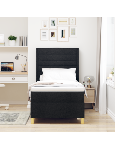 Letto a molle con materasso Nero 90 x 200 cm Tessuto