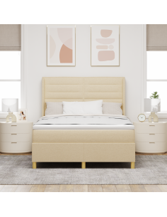 Letto a molle con materasso Crema 140 x 200 cm Tessuto
