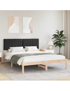 Letto con Testiera Rivestita Nero 150 x 200 cm Pino massello