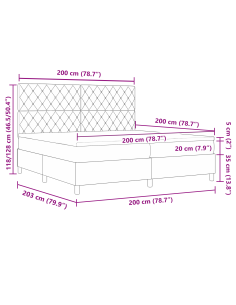 Letto a Sorgente LED con materasso Rosa 200 x 200 cm Tessuto