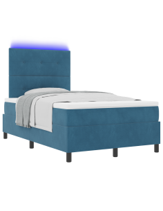 Letto a Sorgente LED Blu Scuro 120 x 190 cm Tessuto