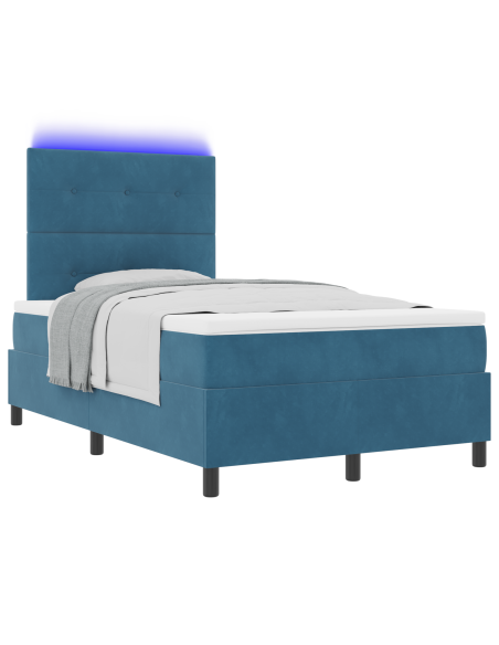 Letto a Sorgente LED Blu Scuro 120 x 190 cm Tessuto