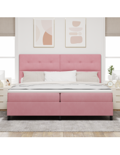 Letto a Sorgente LED con materasso Rosa 200 x 200 cm Tessuto