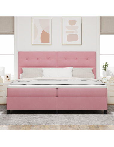 Letto a Sorgente LED con materasso Rosa 200 x 200 cm Tessuto