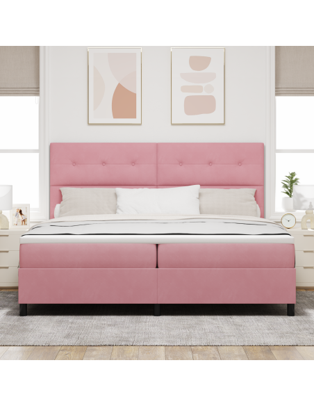 Letto a Sorgente LED con materasso Rosa 200 x 200 cm Tessuto