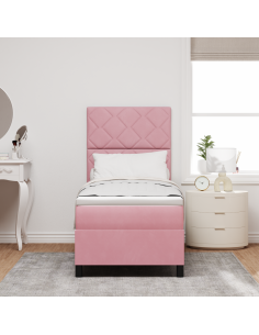 Letto a Sorgente LED con materasso Rosa 80 x 200 cm Tessuto