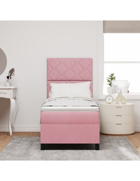 Letto a Sorgente LED con materasso Rosa 80 x 200 cm Tessuto