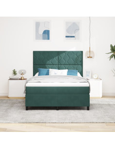 Letto a Sorgente LED Verde Scuro 160 x 200 cm Tessuto