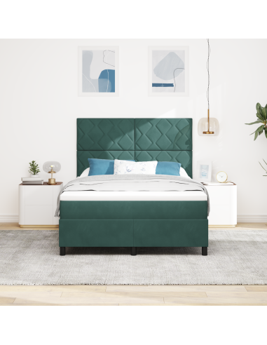 Letto a Sorgente LED Verde Scuro 160 x 200 cm Tessuto