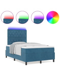 Letto a Sorgente LED Blu Scuro 120 x 190 cm Tessuto