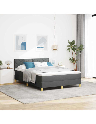 Letto a Sorgente LED con led Grigio scuro 160 x 200 cm Tessuto