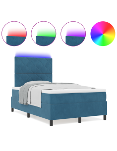 Letto a Sorgente LED Blu Scuro 120 x 190 cm Tessuto