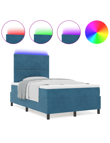 Letto a Sorgente LED Blu Scuro 120 x 190 cm Tessuto