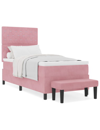 Letto a molle con materasso Rosa 100 x 200 cm Velluto