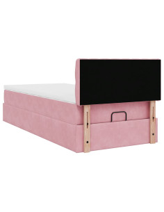 Pouf Letto con Materasso e LED Rosa 80x200cm in Velluto