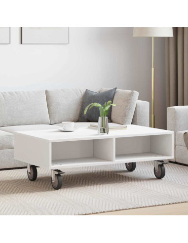 Tavolino con Ruote Bianco 90 x 50 x 30 cm Legno multistrato