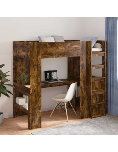 Struttura letto a castello con scrivania Rovere fumé