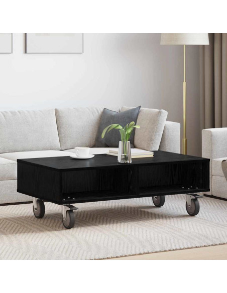 Tavolino con Ruote Rovere Nero 90 x 50 x 30 cm