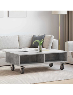 Tavolino con Ruote Grigio cemento 90 x 50 x 30 cm