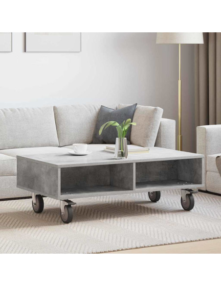 Tavolino con Ruote Grigio cemento 90 x 50 x 30 cm