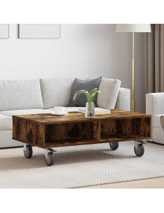 Tavolino con Ruote Rovere fumé 90 x 50 x 30 cm