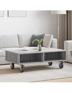 Tavolino con Ruote Grigio Sonoma 90 x 50 x 30 cm