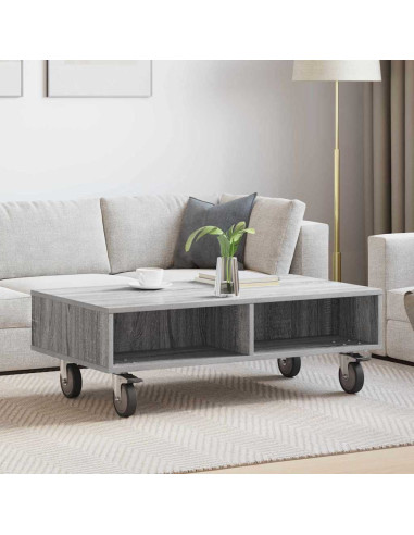 Tavolino con Ruote Grigio Sonoma 90 x 50 x 30 cm