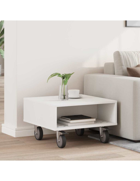 Tavolino con Ruote Bianco 50,5 x 50 x 30 cm Legno multistrato