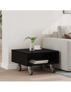 Tavolino con Ruote Rovere Nero 50,5 x 50 x 30 cm