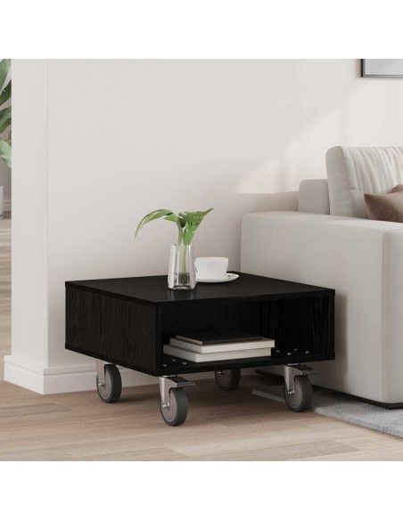Tavolino con Ruote Rovere Nero 50,5 x 50 x 30 cm