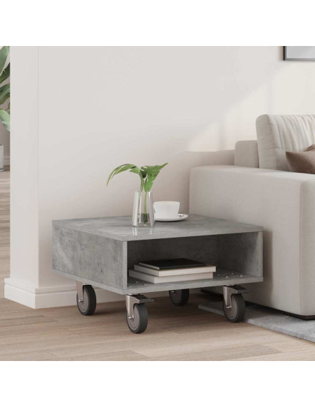 Tavolino con Ruote Grigio cemento 50,5 x 50 x 30 cm