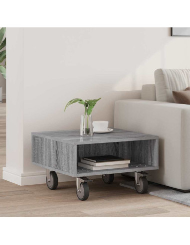 Tavolino con Ruote Grigio Sonoma 50,5 x 50 x 30 cm