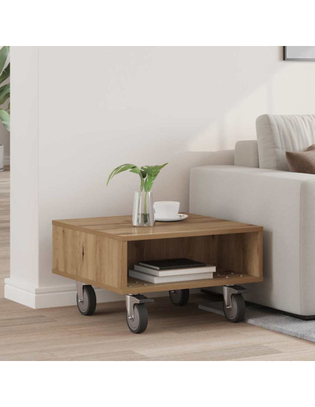 Tavolino con Ruote Rovere artigianale 50,5 x 50 x 30 cm
