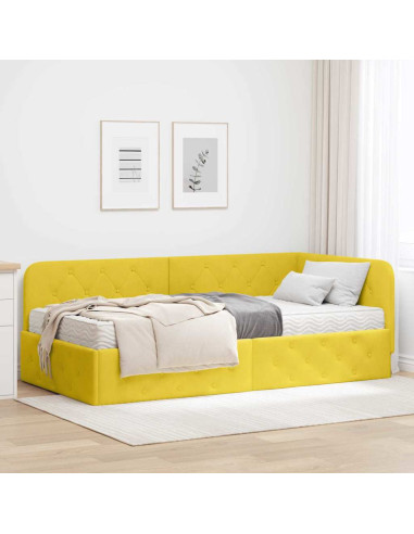 Cornice del letto ad angolo Giallo 90 x 190 cm Velluto