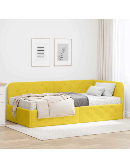 Cornice del letto ad angolo Giallo 90 x 190 cm Velluto
