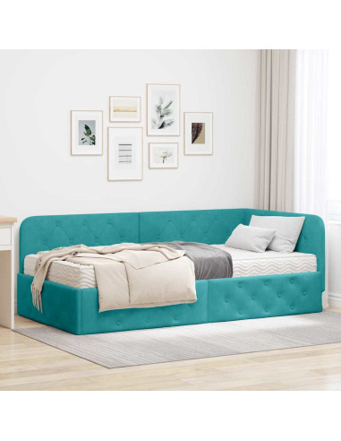 Cornice del letto ad angolo Turchese 90 x 190 cm Velluto