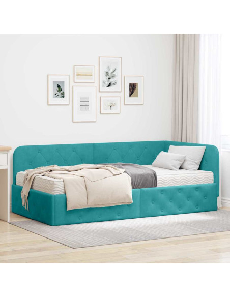 Cornice del letto ad angolo Turchese 90 x 190 cm Velluto