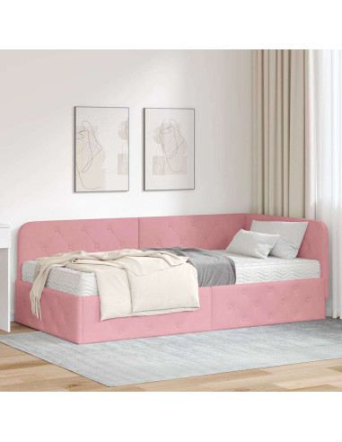 Cornice del letto ad angolo Rosa 90 x 200 cm Velluto