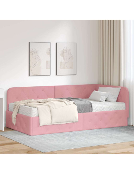 Cornice del letto ad angolo Rosa 90 x 200 cm Velluto