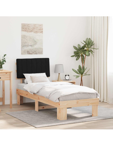 Letto con Testiera Rivestita Nero 80 x 200 cm Pino massello