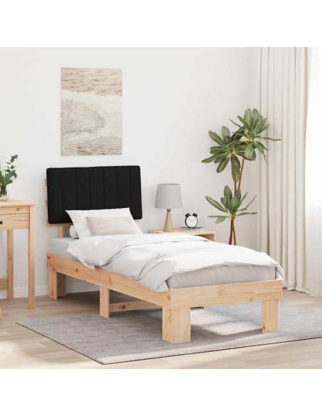 Letto con Testiera Rivestita Nero 80 x 200 cm Pino massello