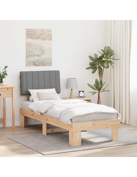 Letto con Testiera Rivestita Grigio chiaro 75 x 190 cm