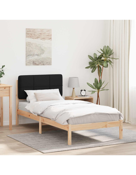 Letto con Testiera Rivestita Nero 75 x 190 cm Pino massello